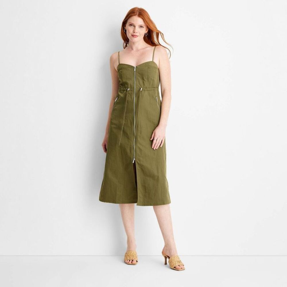 Future Collective - Women's Nylon Zip-Front Midi Dress - Future Collec Green